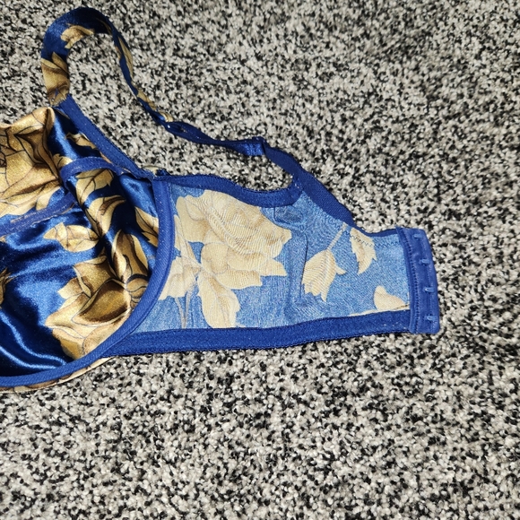Vtg Victorias Secret Second Skin Shiny Satin Bra 38DD Blue Floral Gold Leaf,Sexy - Picture 8 of 12